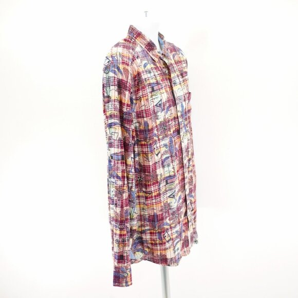 Tommy Bahama Red Yellow Blue Floral Plaid Collared Dress Shirt XL Cotton Flip Cu - Picture 8 of 13